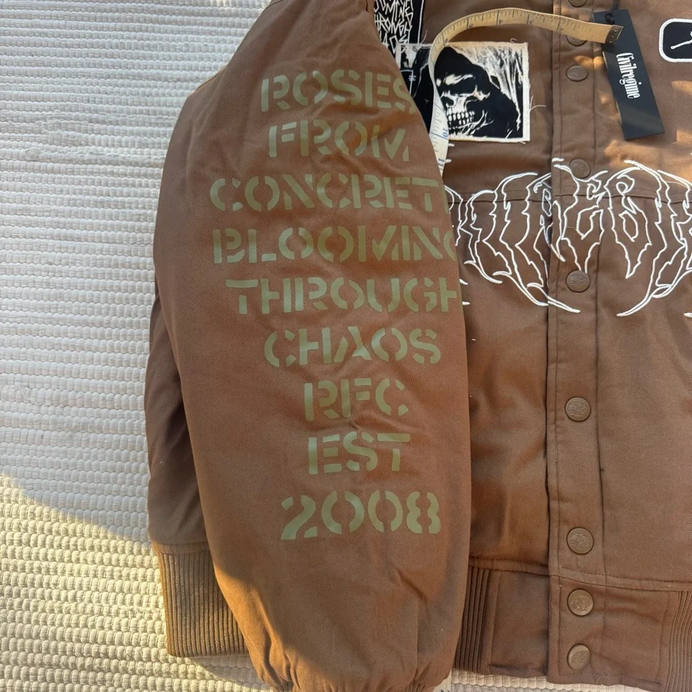 Civil Regime “It’s Our Time” Roses From Concrete Racing Jacket XL Brown NWT